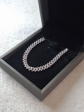 Moissanire Diamond Italian Made Monaco Bracelet 7.5" Solid 925 Sterling Silver